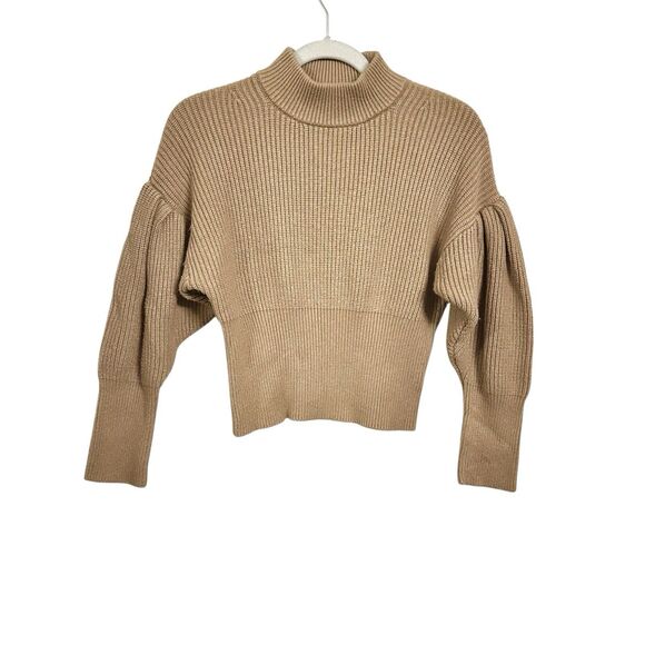 Express Womens Sz XS Brown Cropped Pullover Sweater Balloon Mock Neck Rib Knit - Picture 1 of 7
